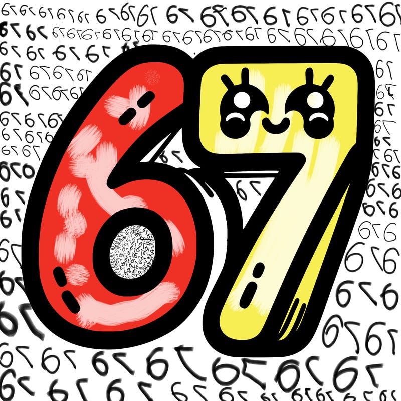 the numbers 67