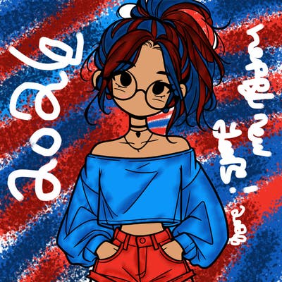 girl with a messy ponytail glasses a baggy crop top and jean shorts