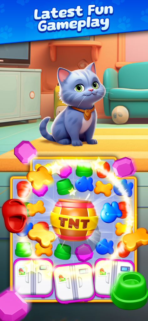Sweetie Legends - Sweetie Legends match 3 puzzle gameplay with a cute kitten and TNT power up