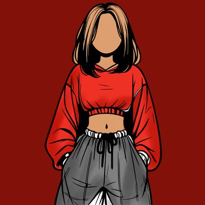 realistic girl faceless with baggy pants and a crop top