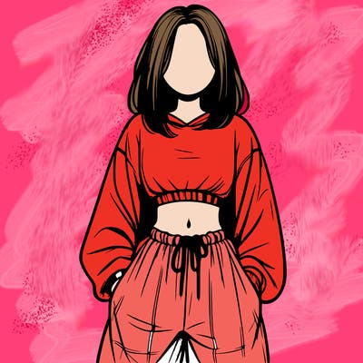 realistic girl faceless with baggy pants and a crop top