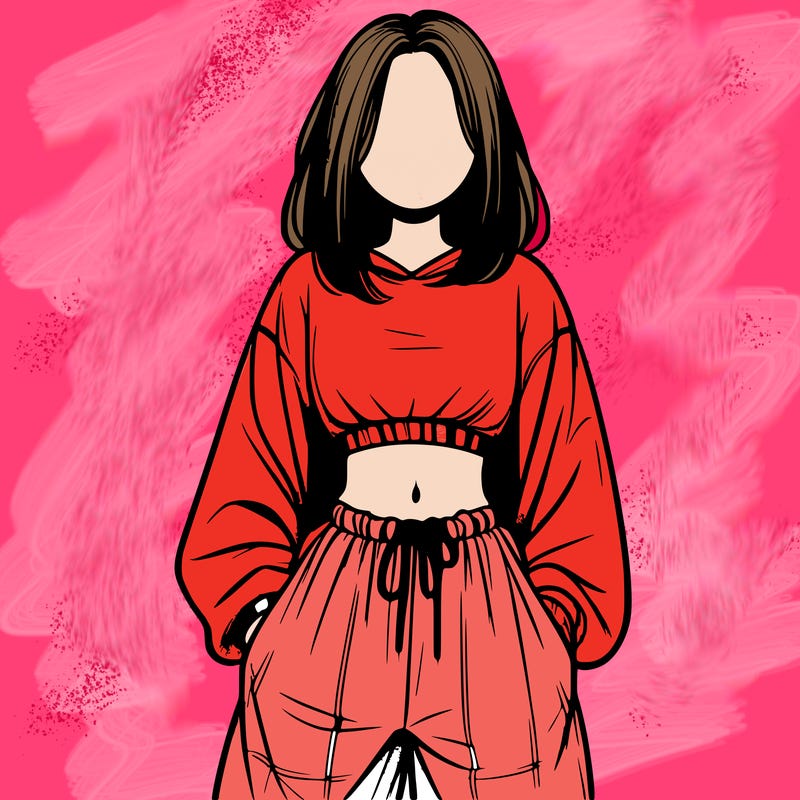 realistic girl faceless with baggy pants and a crop top