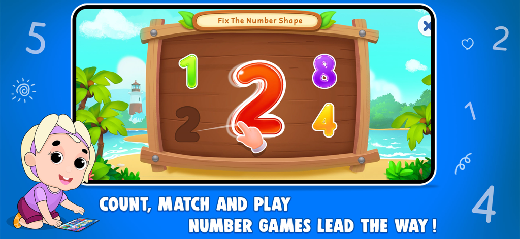 Interactive number matching game for children to learn 123
