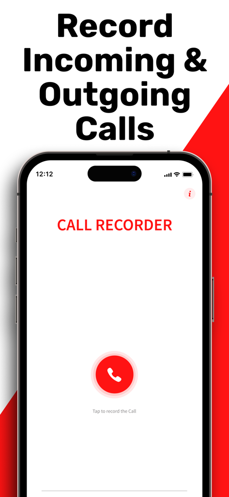 Call Recorder App ◉ACR MyCalls - Interface do aplicativo Call Recorder ACR MyCalls no iPhone mostrando a opção de gravar chamadas recebidas e efetuadas.
