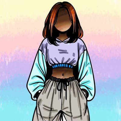 realistic girl faceless with baggy pants and a crop top