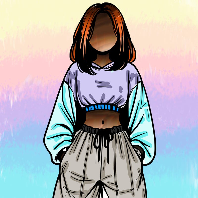 realistic girl faceless with baggy pants and a crop top