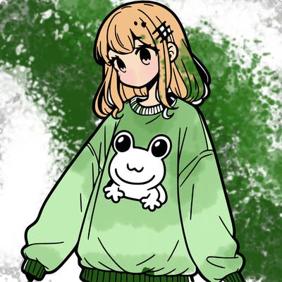 girl wearing frogging sweatshirt