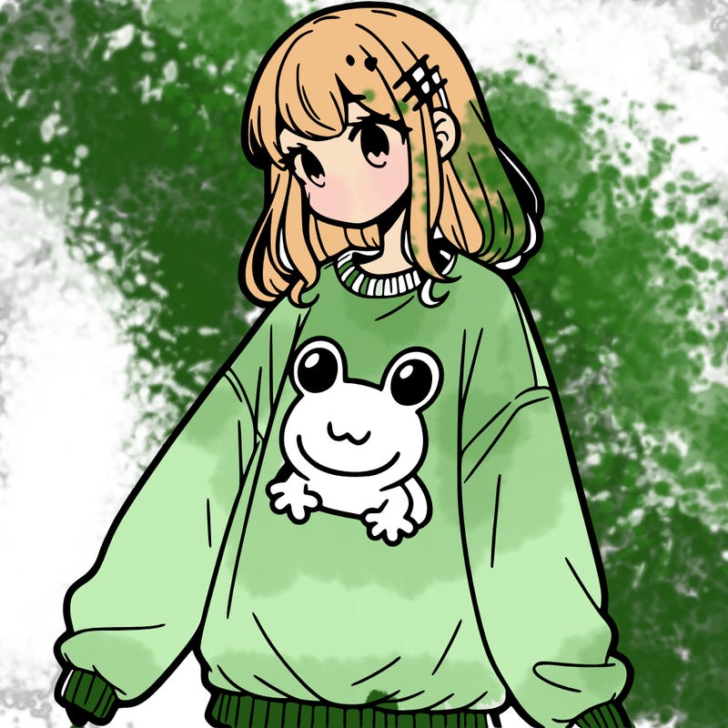 girl wearing frogging sweatshirt