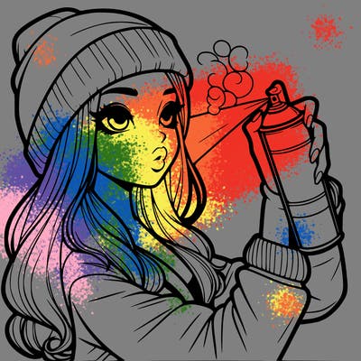 realistic girl spray painting