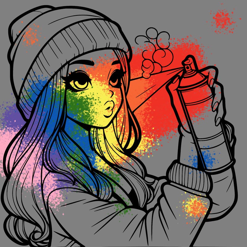 realistic girl spray painting