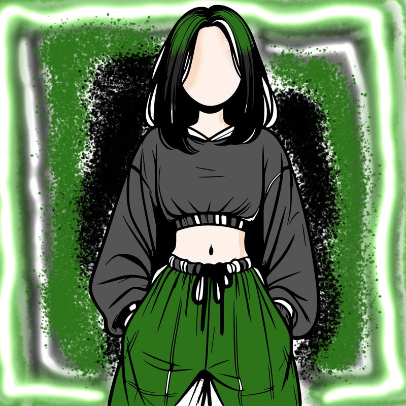 realistic girl faceless with baggy pants and a crop top