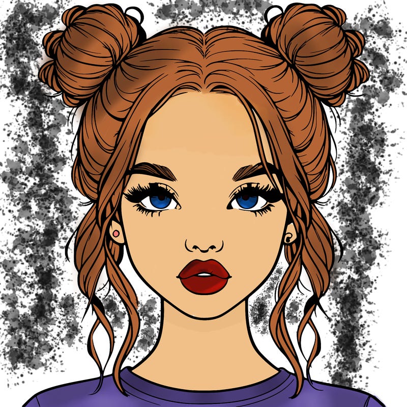 realistic girl with two buns in hair and lips