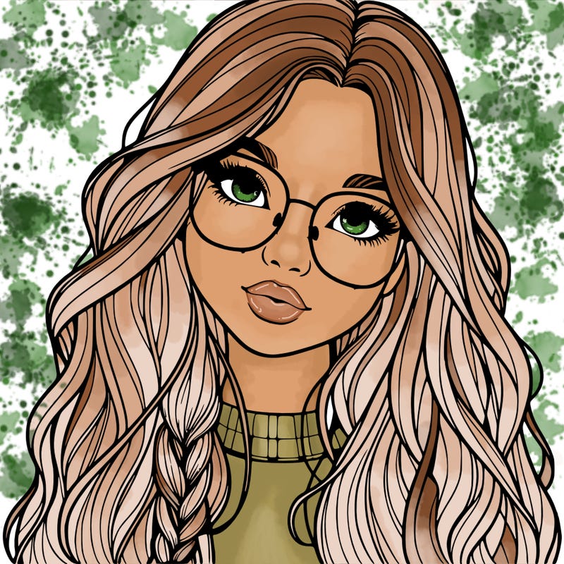 girl with long hair and freckles and glasses realistic