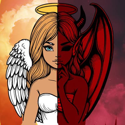 realistic angel half demon