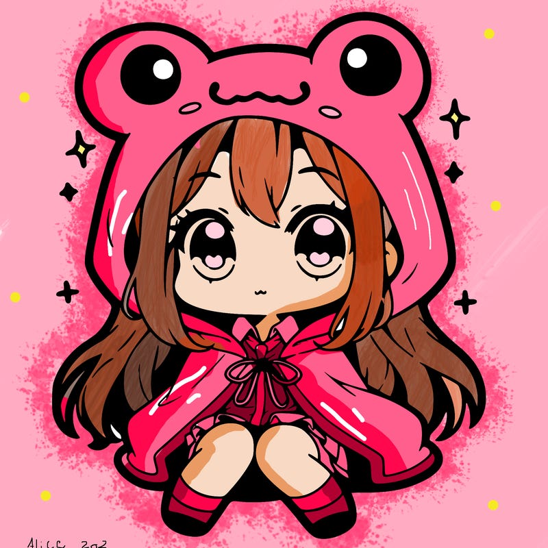 chibi girl with frog hoodie