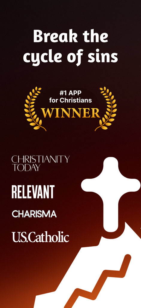 Unchaind app promotional screen showing awards and endorsements from Christian media publications.