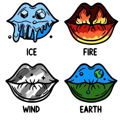 realistic lip split in fourth . 1 fourth ice 1 fire 1wind 1 earth