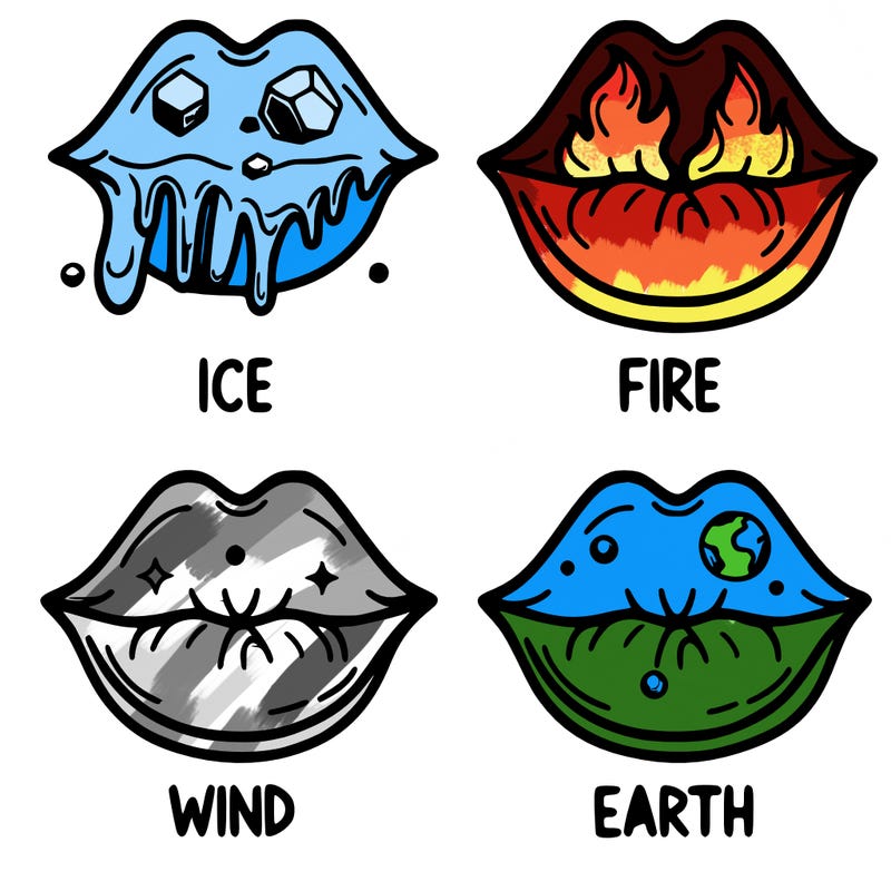 realistic lip split in fourth . 1 fourth ice 1 fire 1wind 1 earth