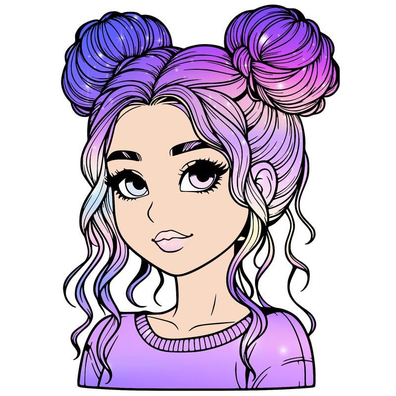 realistic girl with two buns in her hair