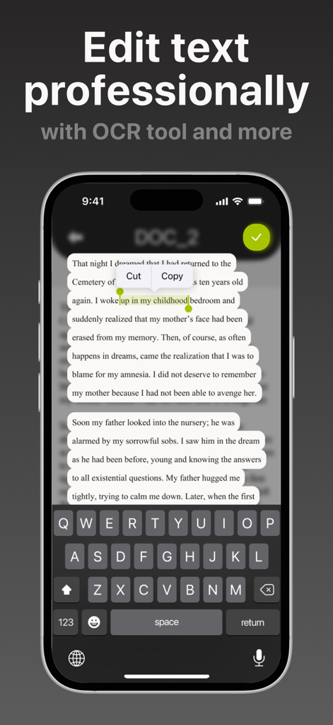 Professional text editing with OCR tool in the FAX app
