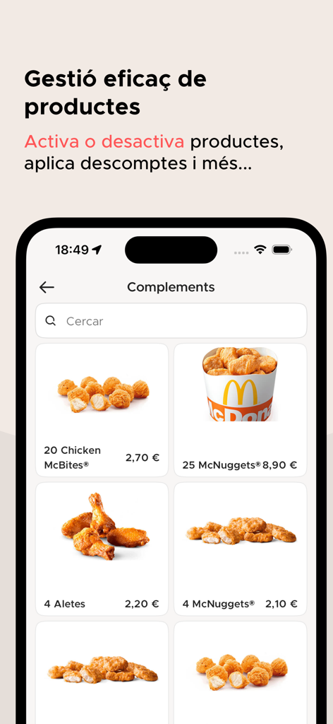 Schermata dell'app CityXerpa Partner che mostra la gestione dell'inventario per articoli alimentari con prezzi.