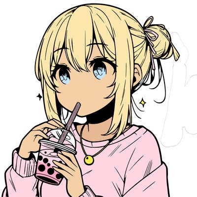 manga character drinking boba
