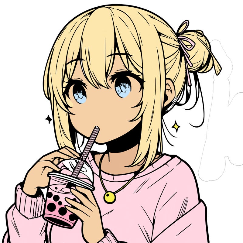 manga character drinking boba