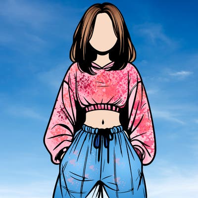 realistic girl faceless with baggy pants and a crop top