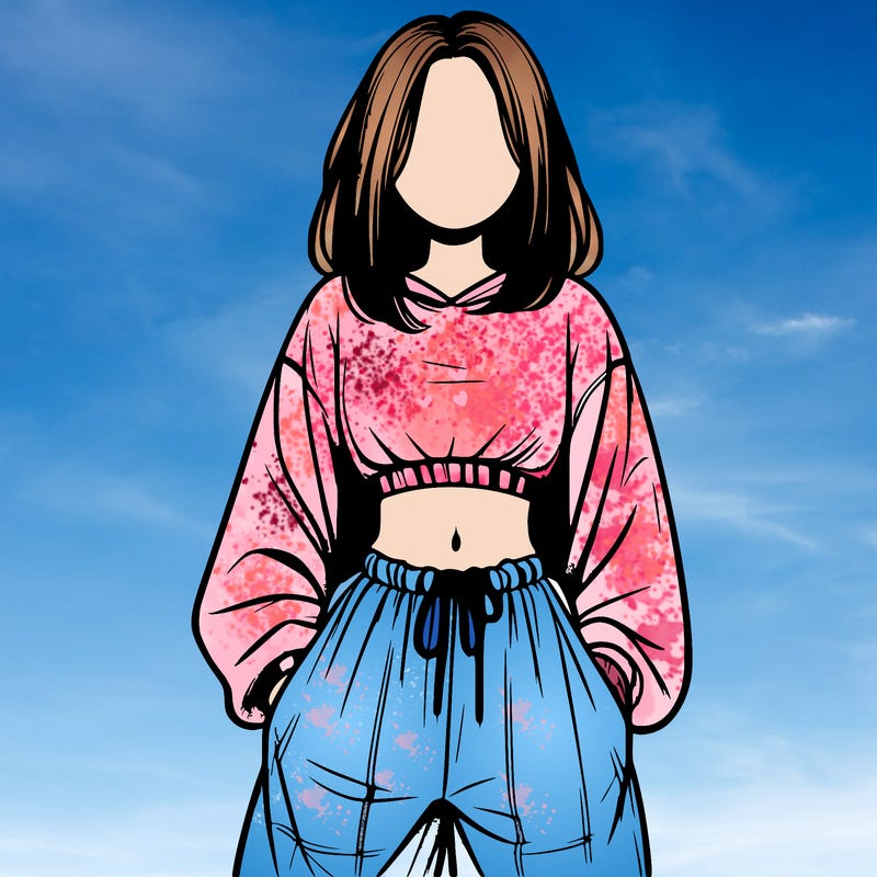 realistic girl faceless with baggy pants and a crop top