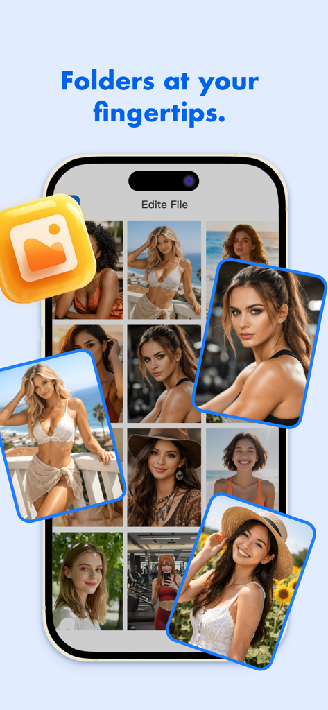 Ordo File Manager - Ordo File Manager app interface displaying a photo gallery grid on an iPhone