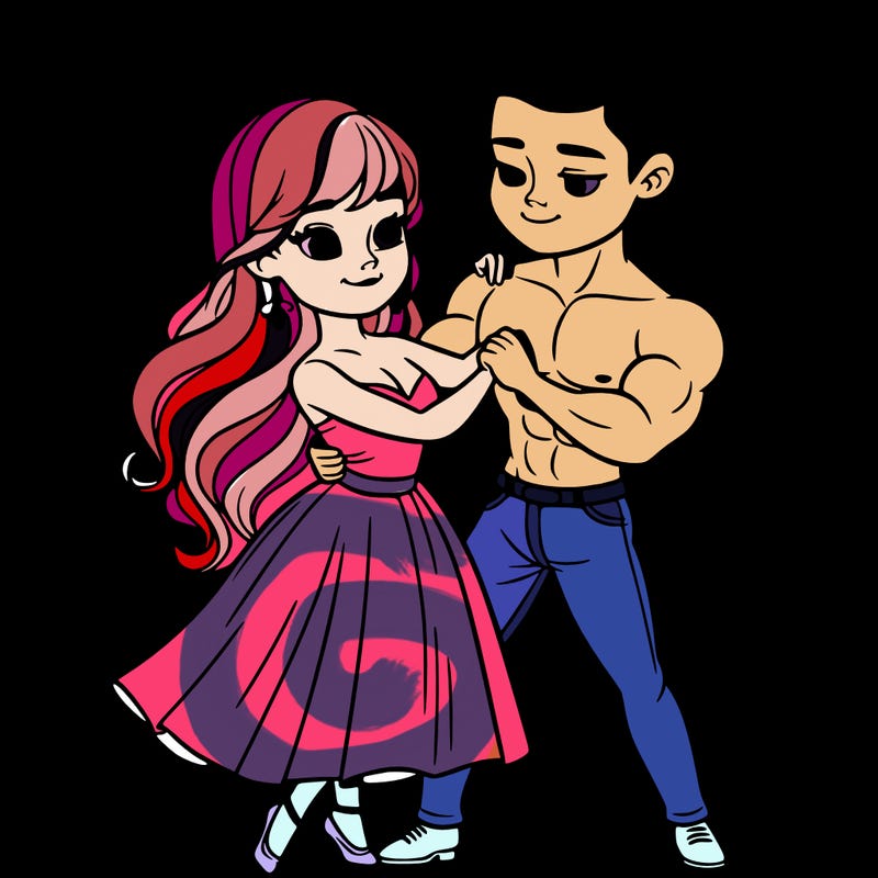 a beautiful girl who is dancing with a muscular boy