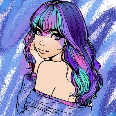 realistic girl with bangs looking over her shoulder