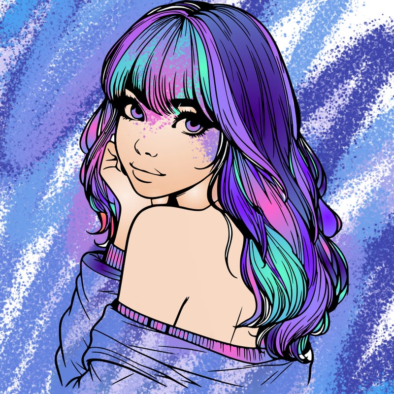 realistic girl with bangs looking over her shoulder