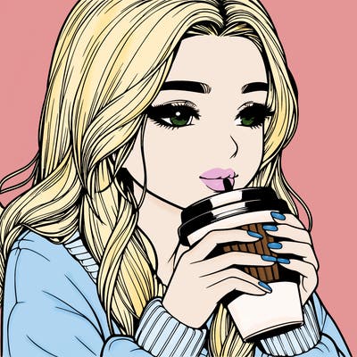 realistic girl drinking coffee