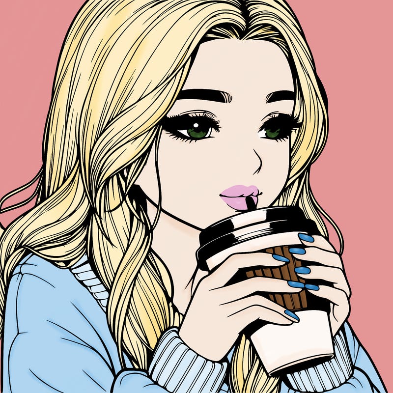 realistic girl drinking coffee