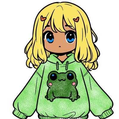 girl wearing frogging sweatshirt