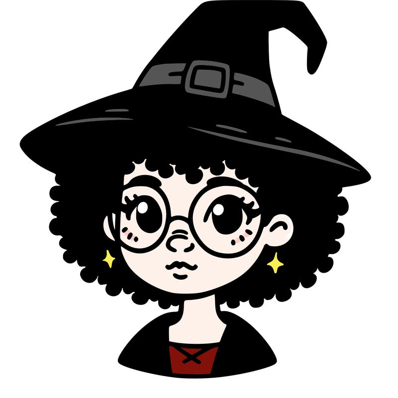 a black person who is a witch and has glasses