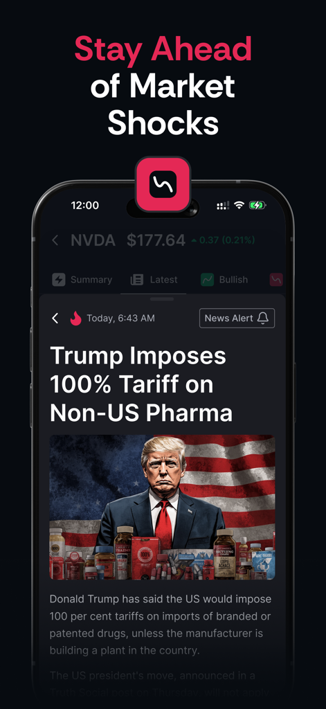 TradeVision - TradeVision app showing real-time financial news alerts for stock traders