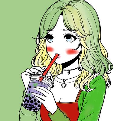 realistic girl drinking boba tea