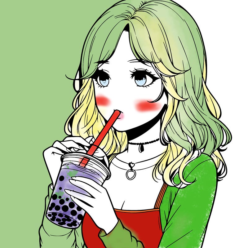 realistic girl drinking boba tea