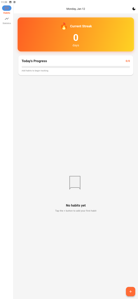 Habit Streak : Tracker - Panel de la aplicación Habit Streak Tracker que muestra el contador de rachas actual y la sección de progreso del día.