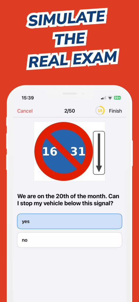Permis Online - Belgian driving theory exam simulation featuring a road sign practice question in English