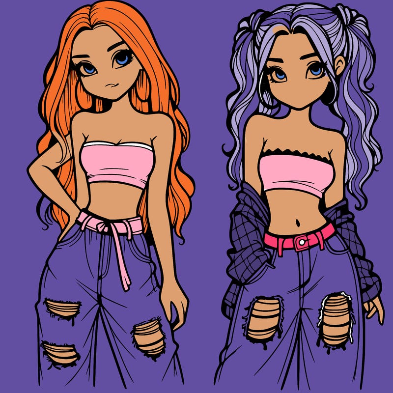 2 girls in crop tops and baggy jeans ripped