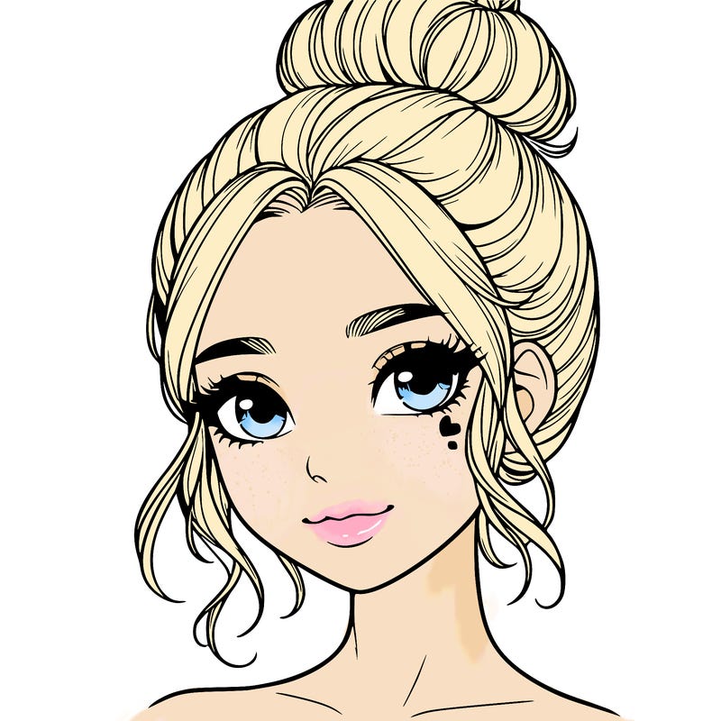 realistic pretty girl with hair in bun