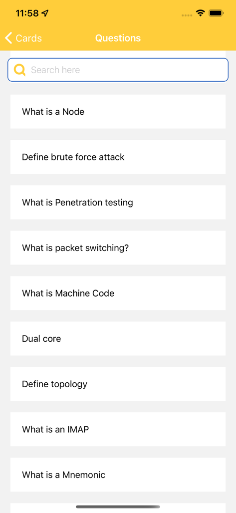 GCSE Computer Science Pro - GCSE Computer Science Proアプリの学習質問リストで、ブルートフォース攻撃やパケットスイッチングなどのトピックが含まれています