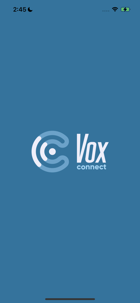 Vox Connect - Vox Connect app splash screen with logo on a blue background