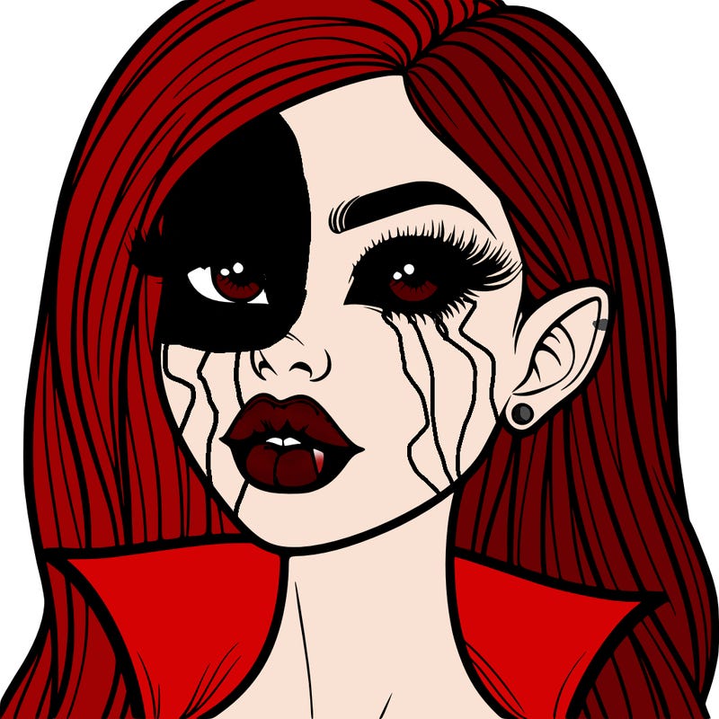 beautiful vampire with thin thin brows and big juicy lips