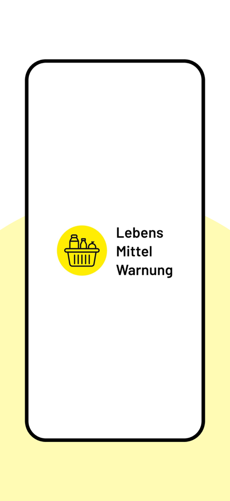 lebensmittelwarnung.de - Splash screen of the lebensmittelwarnung app featuring a yellow shopping basket icon and the app name