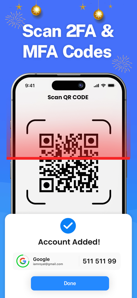 iPhone scannant un code QR pour ajouter un compte Google pour la sécurité 2FA et MFA