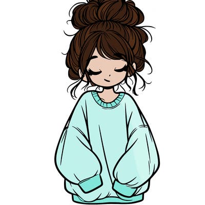 girl with baggy sweatshirt and messy bun